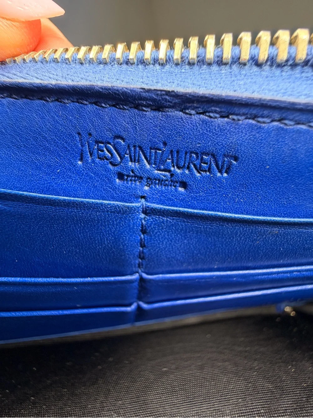 Saint Laurent Electric Blue Patent Zip-Around Wallet